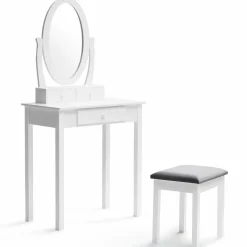 Coiffeuse blanche avec miroir et tabouret