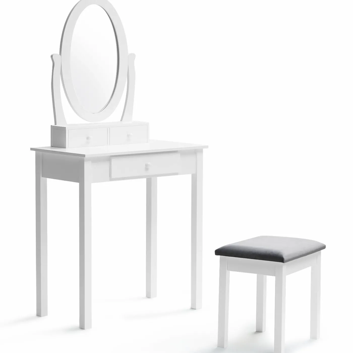 Coiffeuse blanche avec miroir et tabouret