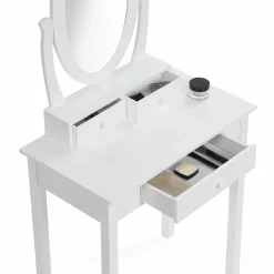 Coiffeuse blanche avec miroir et tabouret