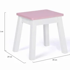 Coiffeuse enfant rose et blanche avec miroir et tabouret