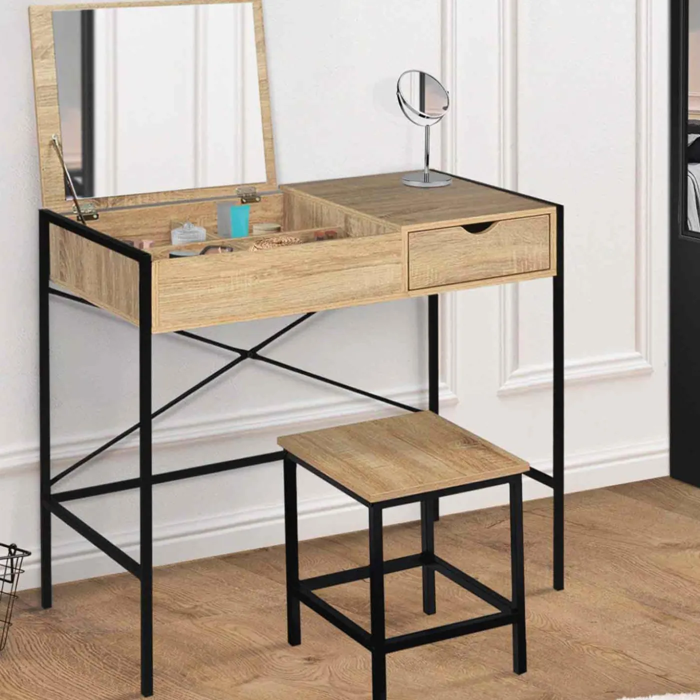 Coiffeuse industrielle avec miroir rabattable