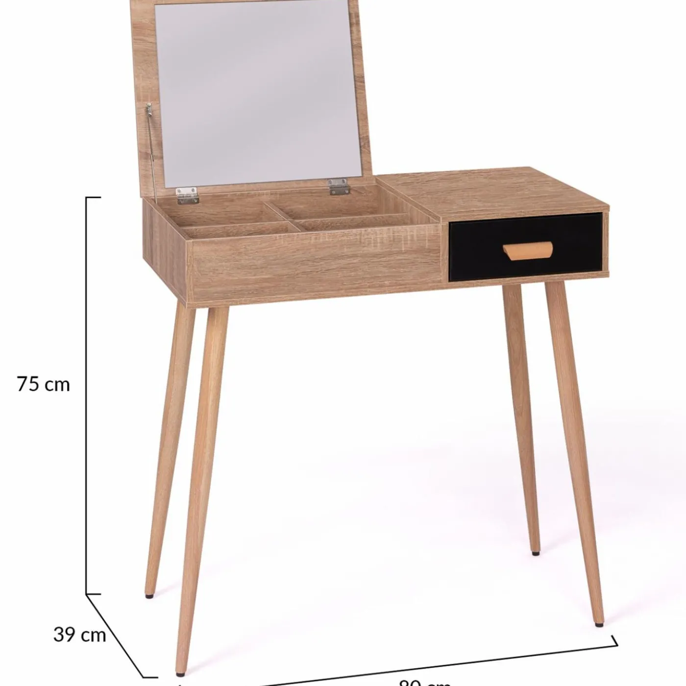 Coiffeuse scandinave miroir rabattable hêtre et noir