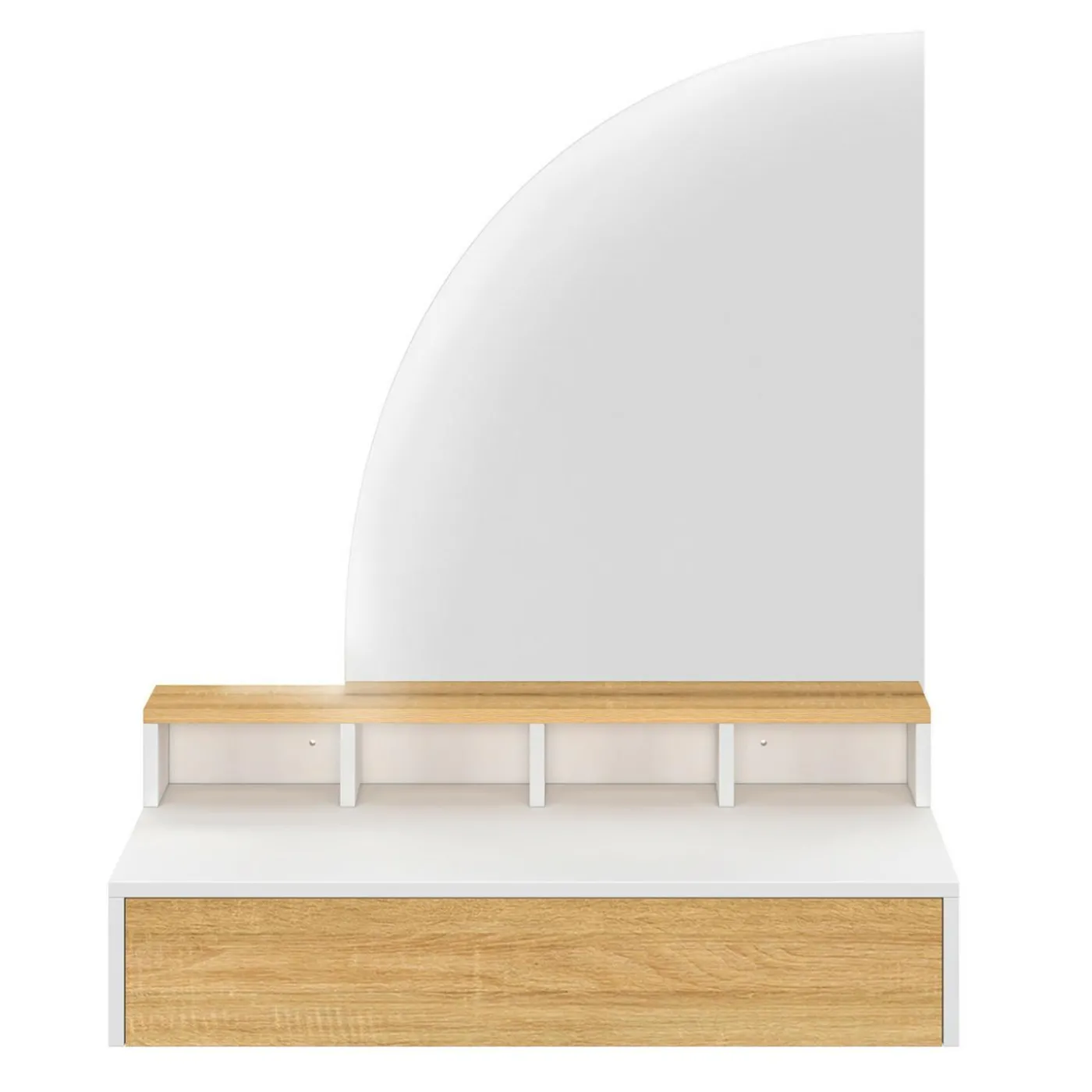 Coiffeuse suspendue miroir LED avec 4 niches, 1 tiroir bois et blanc