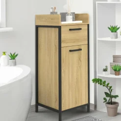 Colonne de rangement d'appoint salle de bain design industriel 1 tiroir 1 placard