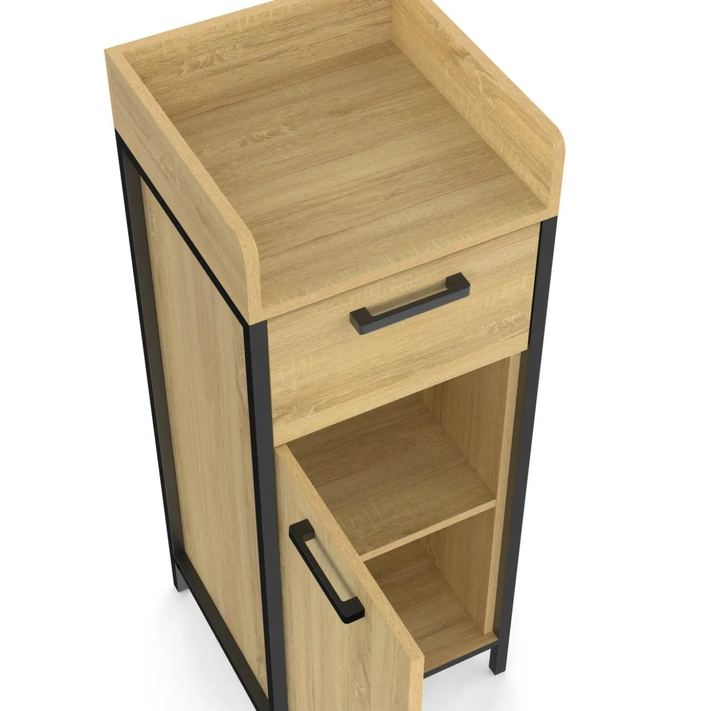 Colonne de rangement d'appoint salle de bain design industriel 1 tiroir 1 placard