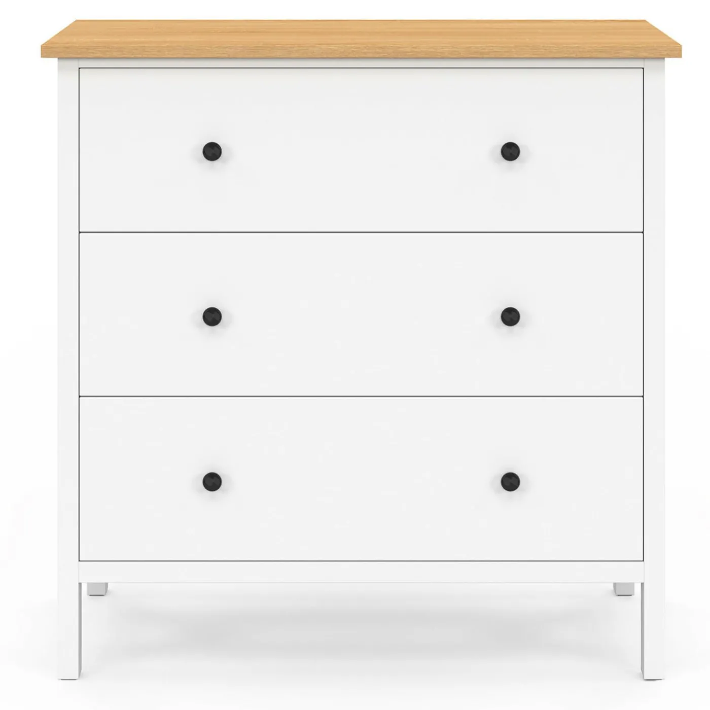 Commode 80 cm 3 tiroirs bois blanc plateau bois