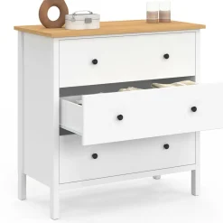 Commode 80 cm 3 tiroirs bois blanc plateau bois