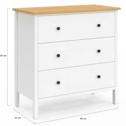 Commode 80 cm 3 tiroirs bois blanc plateau bois