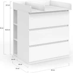 Commode à langer évolutive bois blanc 3 tiroirs et 2 étagères amovibles