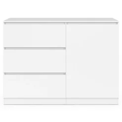 Commode 3 tiroirs + 1 porte 110 cm bois blanc
