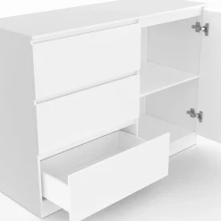 Commode 3 tiroirs + 1 porte 110 cm bois blanc