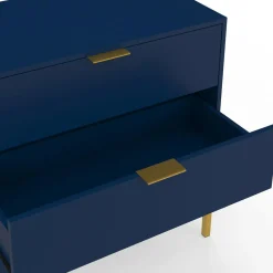Commode 3 tiroirs 80 cm bleu nuit et finitions dorées