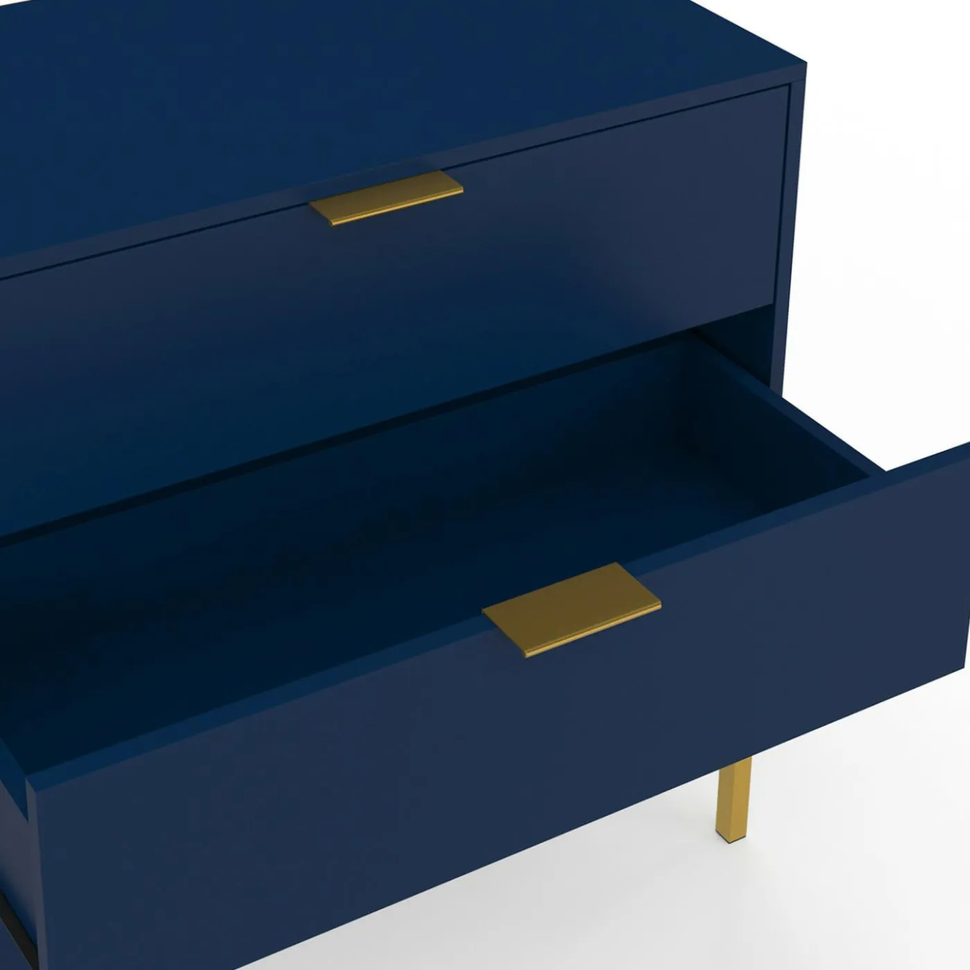 Commode 3 tiroirs 80 cm bleu nuit et finitions dorées