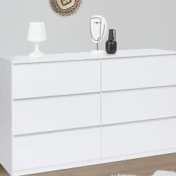 Commode 6 tiroirs 140 cm bois blanc
