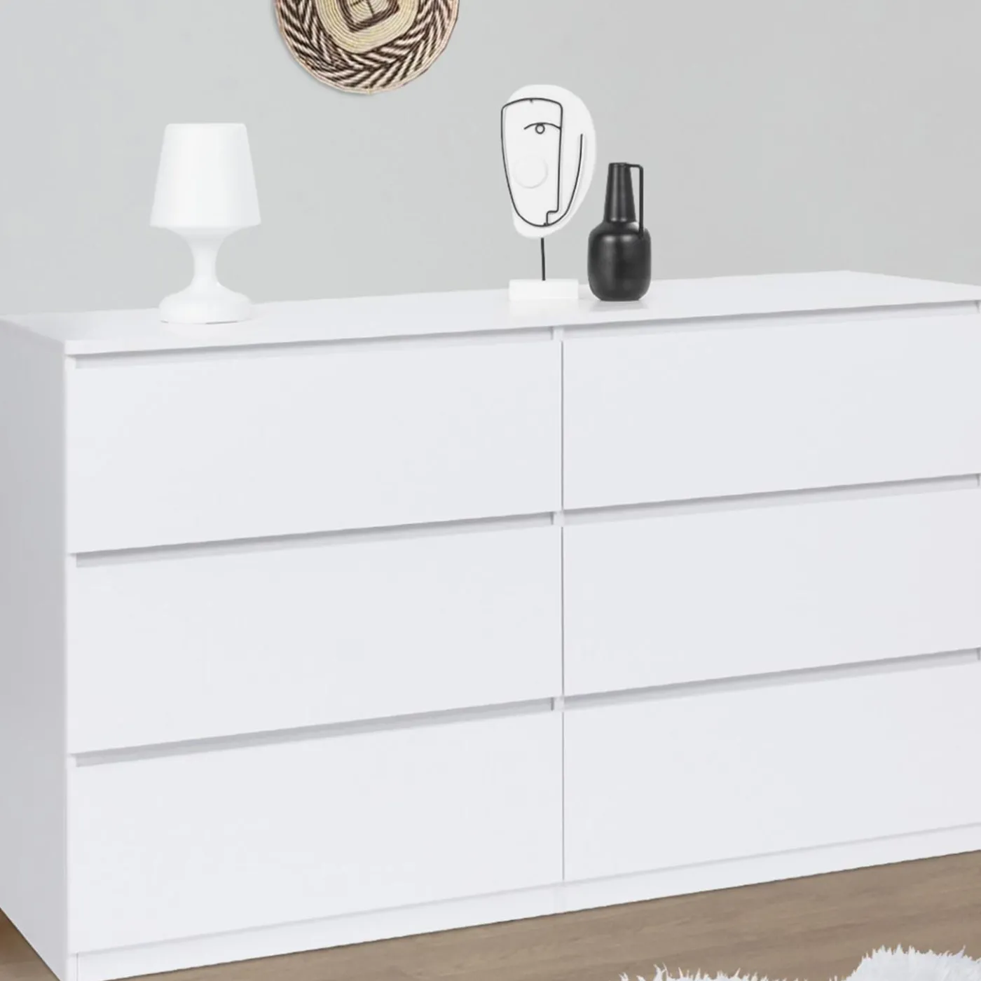Commode 6 tiroirs 140 cm bois blanc