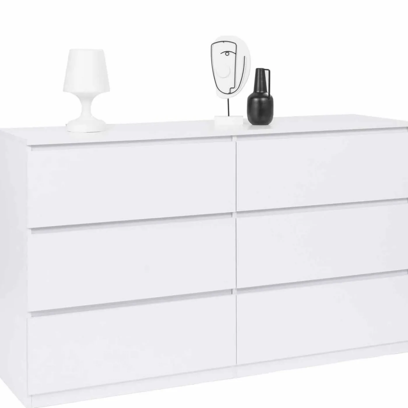 Commode 6 tiroirs 140 cm bois blanc