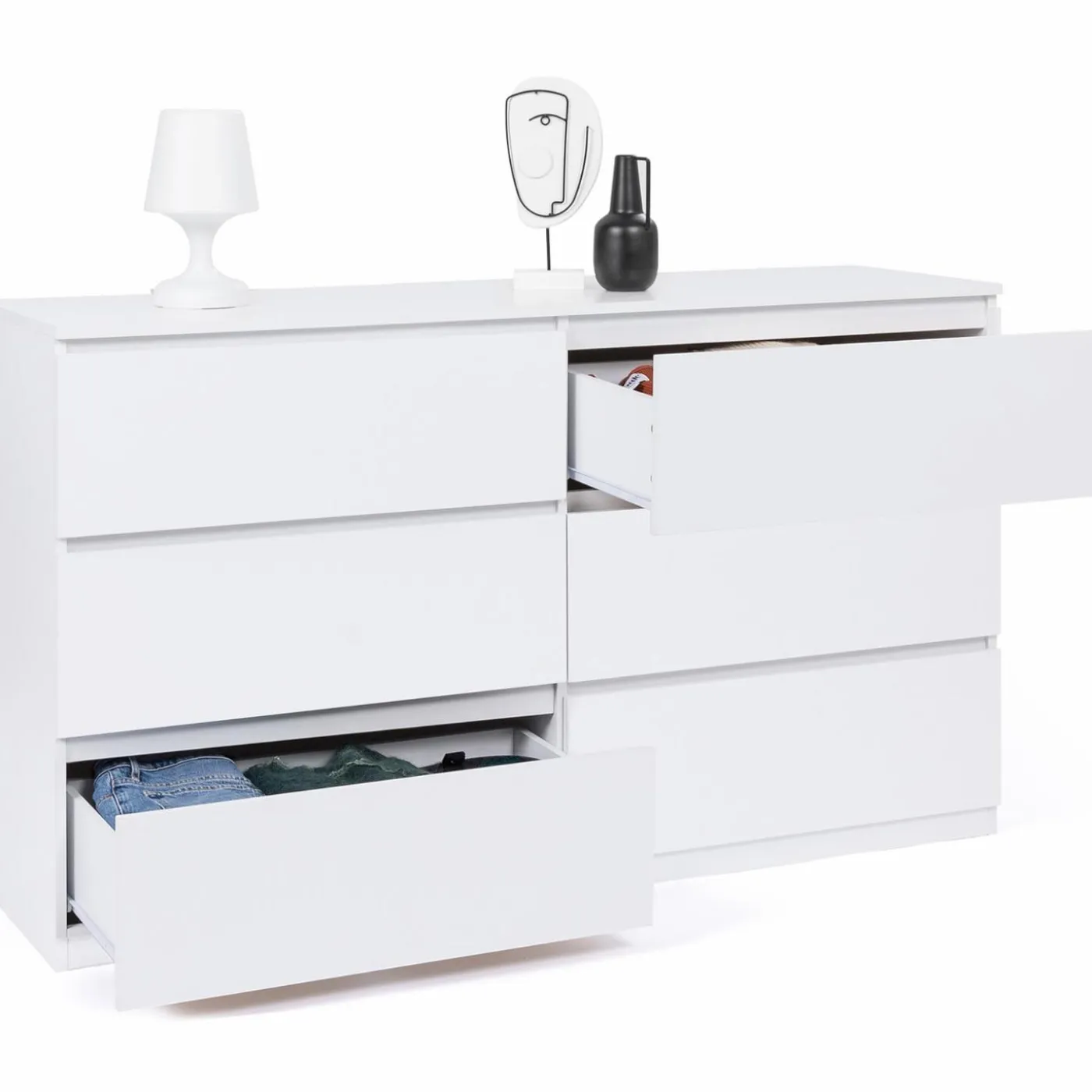 Commode 6 tiroirs 140 cm bois blanc
