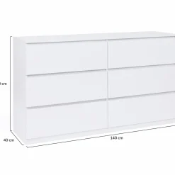 Commode 6 tiroirs 140 cm bois blanc