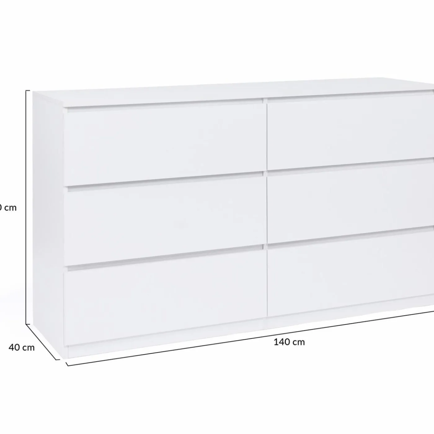 Commode 6 tiroirs 140 cm bois blanc