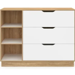 Commode 3 tiroirs 3 niches hêtre blanc
