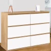 Commode 6 tiroirs blanche et bois façon hêtre