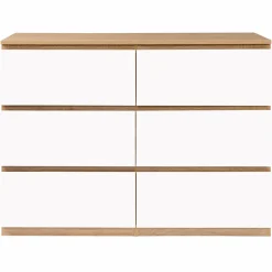 Commode 6 tiroirs blanche et bois façon hêtre