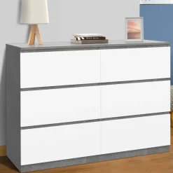 Commode 6 tiroirs blanche effet béton