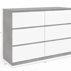 Commode 6 tiroirs blanche effet béton