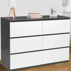 Commode 6 tiroirs blanche et grise