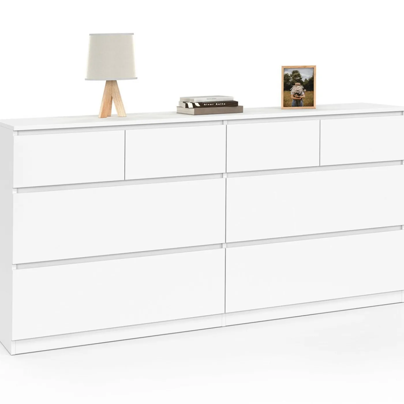 Commode 8 tiroirs bois blanc 160 cm