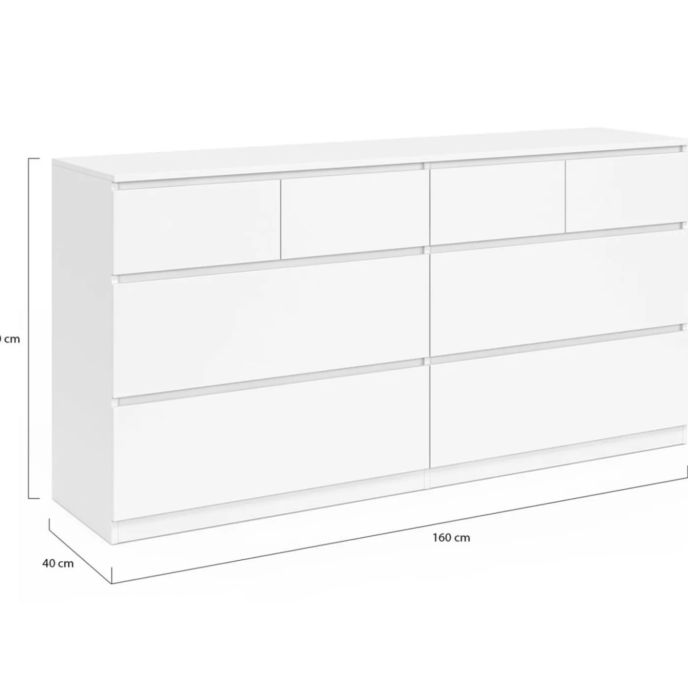 Commode 8 tiroirs bois blanc 160 cm
