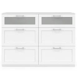 Commode 6 tiroirs bois et blanc effet givré
