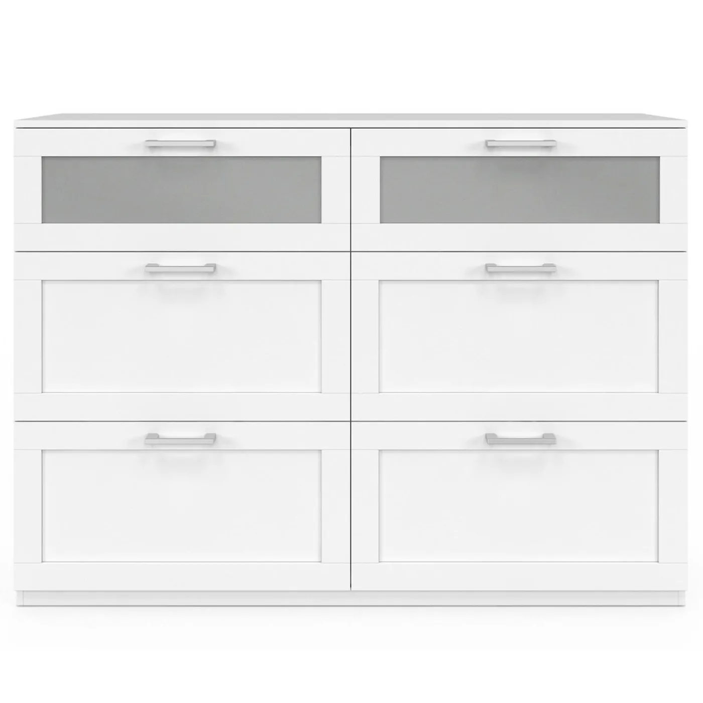 Commode 6 tiroirs bois et blanc effet givré