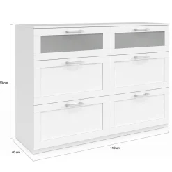 Commode 6 tiroirs bois et blanc effet givré
