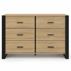Commode 6 tiroirs bois et noir