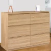 Commode 6 tiroirs bois façon hêtre 110x80 cm