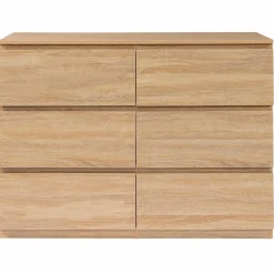 Commode 6 tiroirs bois façon hêtre 110x80 cm