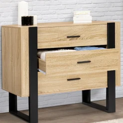 Commode 3 tiroirs design bois et pieds noir