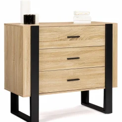 Commode 3 tiroirs design bois et pieds noir