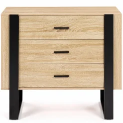 Commode 3 tiroirs design bois et pieds noir