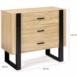 Commode 3 tiroirs design bois et pieds noir