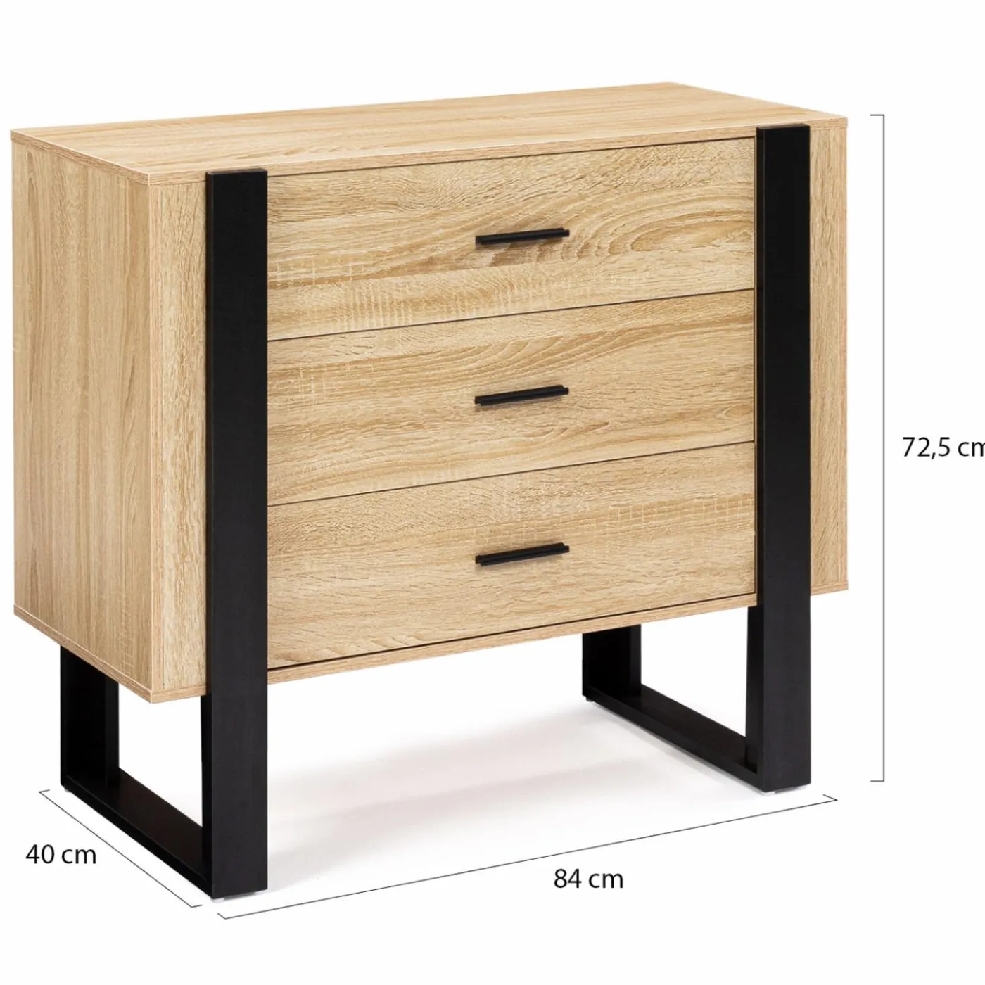 Commode 3 tiroirs design bois et pieds noir