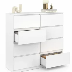 Commode 8 tiroirs en bois blanc 110 cm