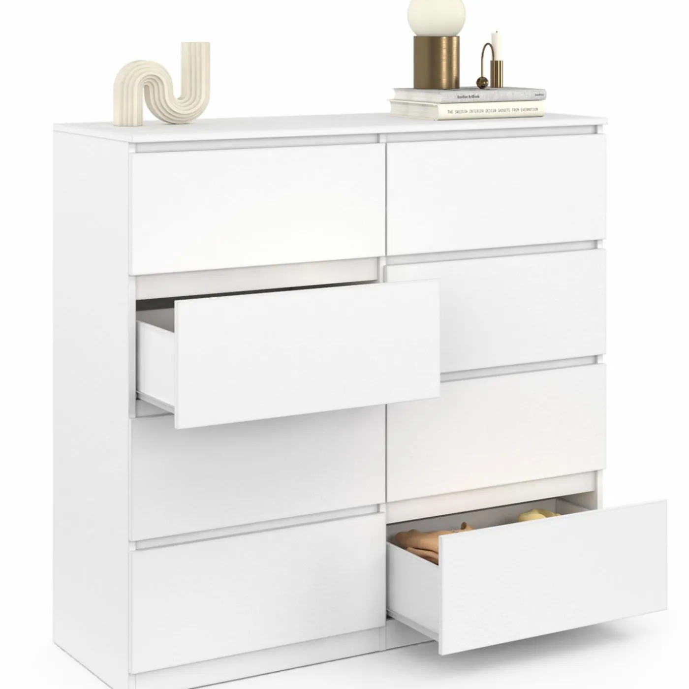 Commode 8 tiroirs en bois blanc 110 cm