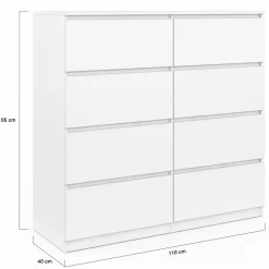 Commode 8 tiroirs en bois blanc 110 cm