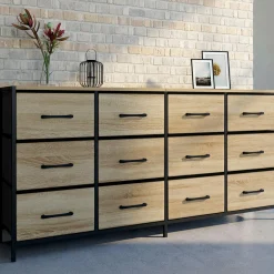 Commode 12 tiroirs en tissu 140 cm design industriel
