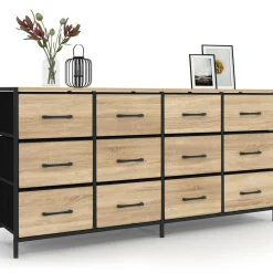 Commode 12 tiroirs en tissu 140 cm design industriel
