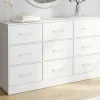 Commode 9 tiroirs en tissu 113 cm meuble de rangement bois blanc