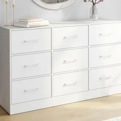 Commode 9 tiroirs en tissu 113 cm meuble de rangement bois blanc