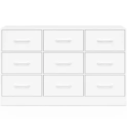 Commode 9 tiroirs en tissu 113 cm meuble de rangement bois blanc